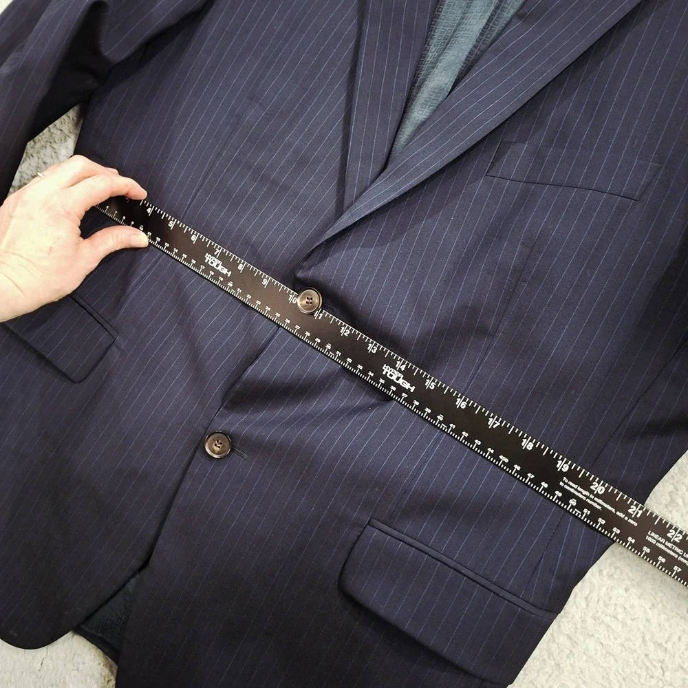 Boss Hugo‎ Boss Navy Light Blue Pinstripe Wool Coat Blazer Double Vented 44R